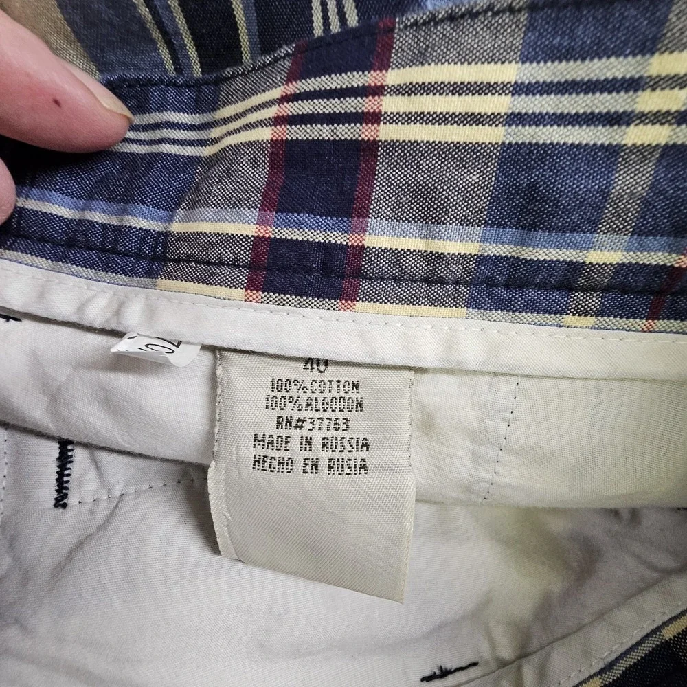 Natural‎ Issue Mens Plaid Pleated Cotton Shorts Blue Yellow Size 40